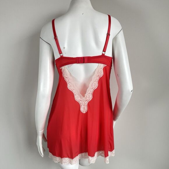 Victoria's Secret Red Padded Underwire 36C Babydoll Chemise Slip Dress Lace Trim - Picture 6 of 15